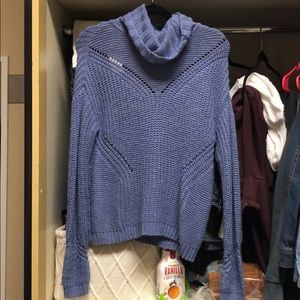 Scarf engulfed long sleeve knitted purple sweater